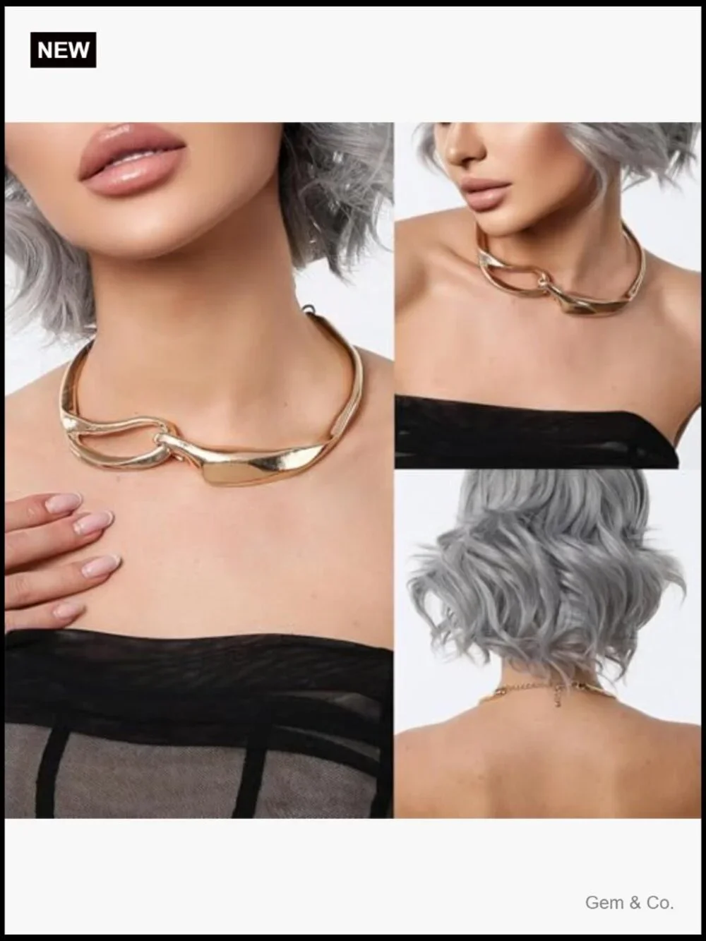 Chunky Gold Collar Necklace Statement Open Cuff Choker Jewelry Trendy Gift